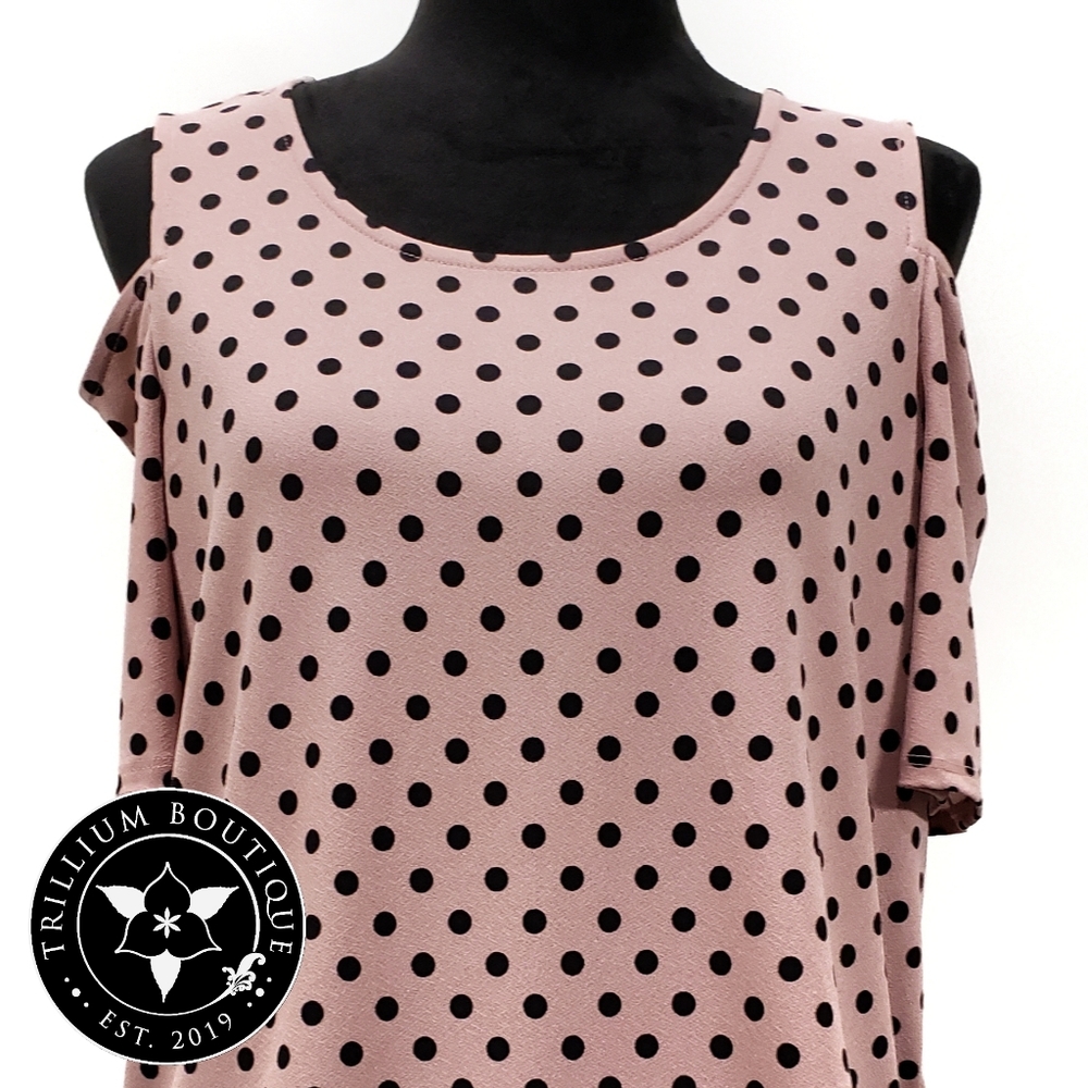 Adrianna Papell Cold-Shoulder Polka Dot Top Medium - Picture 3 of 7